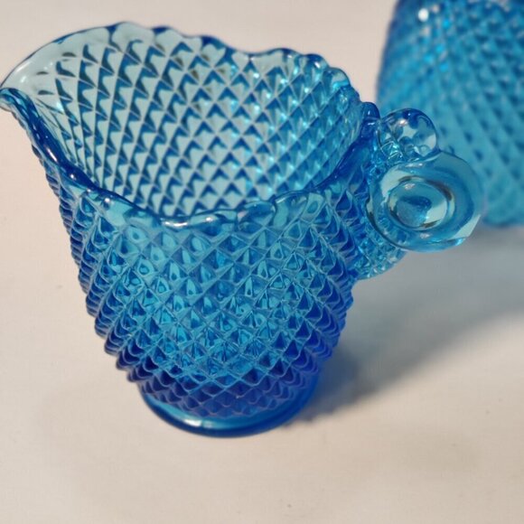 Imperial Glass Hobnail Depression cream and sugar in deep blue. Small sized - Picture 2 of 7
